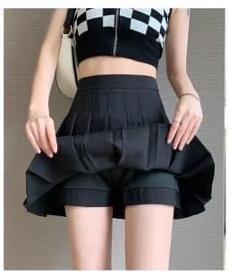 Dámská skládaná minisukně s vysokým pasem - šedá kostkovaná, styl kawaii, roztomilá áčková sukně - náhled 7