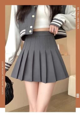 Dámská skládaná minisukně s vysokým pasem - šedá kostkovaná, styl kawaii, roztomilá áčková sukně - náhled 5