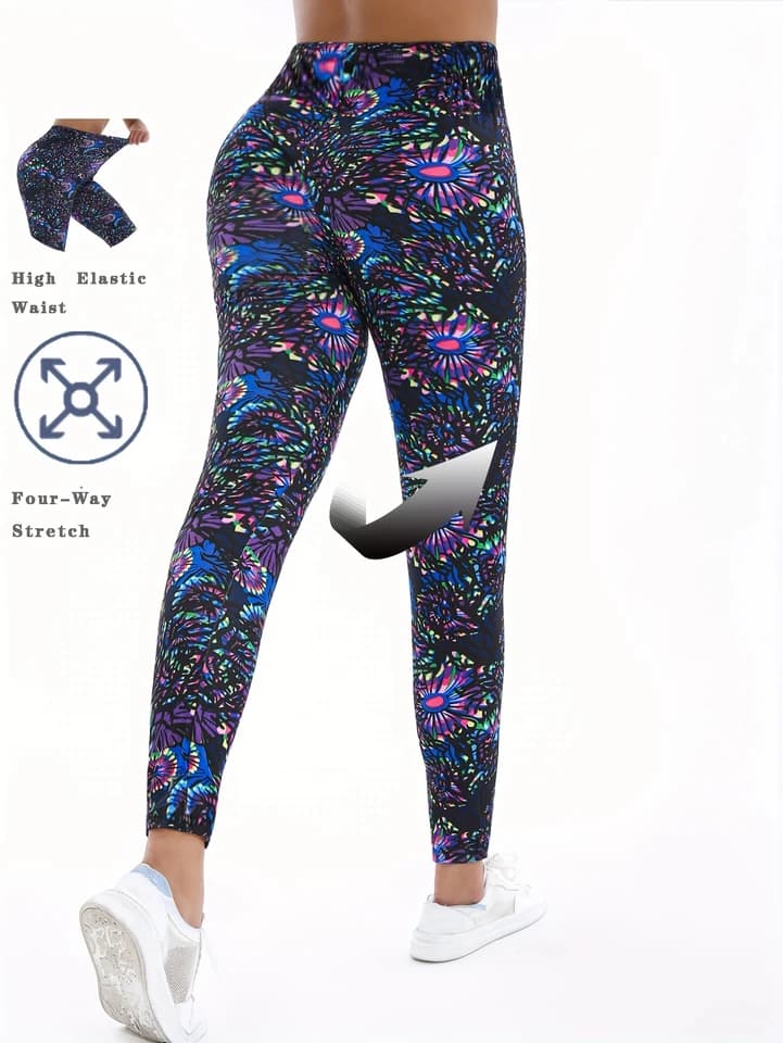 Dámské legíny s geometrickým potiskem na jógu s vysokým pasem, běžecké, sportovní, elastické