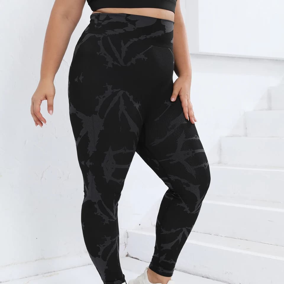 Plus Size Batic Dye jóga kalhoty s vysokým pasem, bezešvé legíny, fitness, cvičení, 0XL-3XL