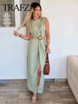 Dámské večerní šaty bez rukávů s výstřihem do O-kroju, elegantní střih s úzkým střihem a zapínáním v pase - náhled 5
