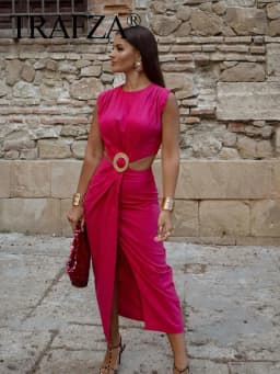 Dámské večerní šaty bez rukávů s výstřihem do O-kroju, elegantní střih s úzkým střihem a zapínáním v pase - náhled 6