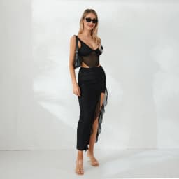 Dámský dvoudílný crop top midi sukně se sukní - odhalený zádový díl, bodycon, vintage párty outfit ve stylu Y2K - náhled 3