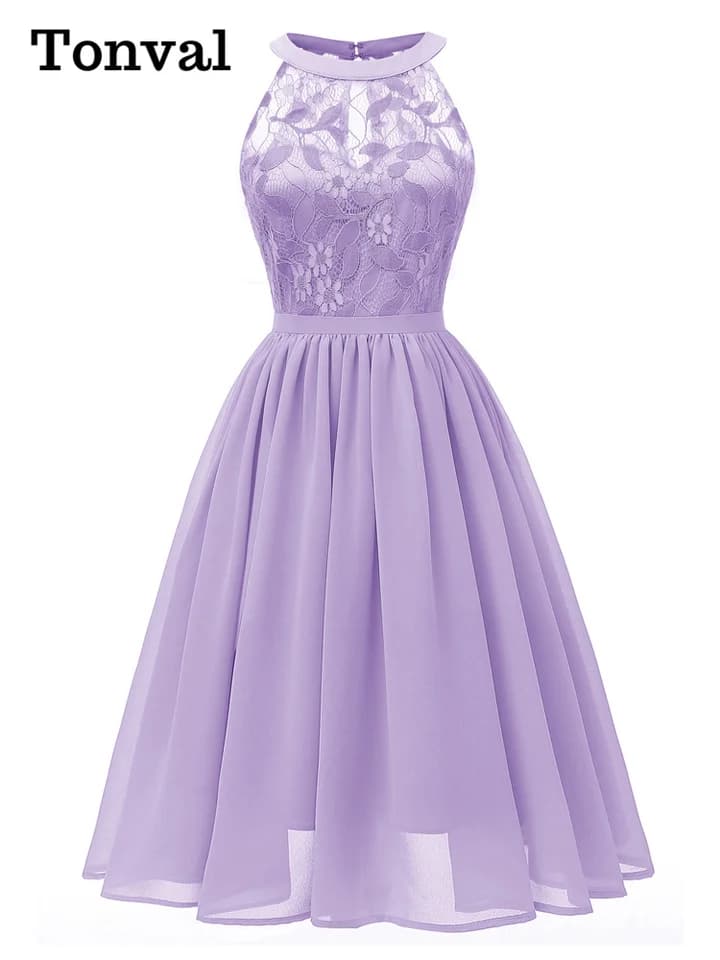 Elegantní krajkové šifonové midi šaty pro ženy bez rukávů s vysokým pasem, vintage párty letní šaty