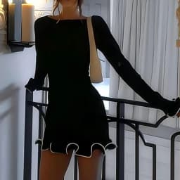 Dámské vintage pletené bodycon mini šaty s dlouhým rukávem, elegantní sexy, párty, streetwear - náhled 5