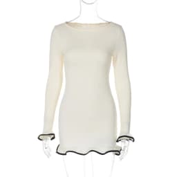 Dámské vintage pletené bodycon mini šaty s dlouhým rukávem, elegantní sexy, párty, streetwear - náhled 4