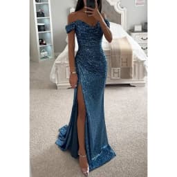 Dámské flitrované společenské šaty s rozparkem na jednom rameni - elegantní večerní koktejlové společenské šaty - náhled 5