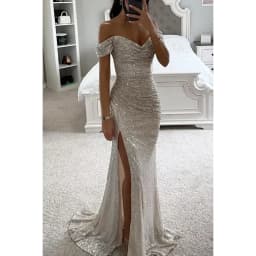 Dámské flitrované společenské šaty s rozparkem na jednom rameni - elegantní večerní koktejlové společenské šaty - náhled 4