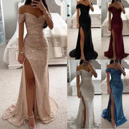 Dámské flitrované společenské šaty s rozparkem na jednom rameni - elegantní večerní koktejlové společenské šaty - náhled 2