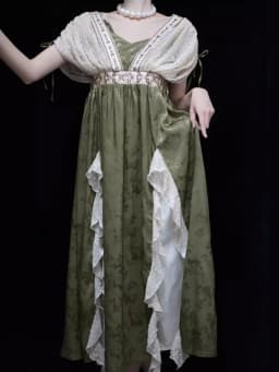 Vintage šaty Y2K Lolita zelené žakárové elegantní princeznovské cosplay retro šaty pro denní nošení - náhled 2