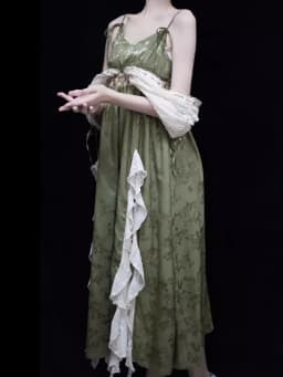 Vintage šaty Y2K Lolita zelené žakárové elegantní princeznovské cosplay retro šaty pro denní nošení - náhled 6