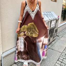 Dámské letní dlouhé šaty s výstřihem do V a vintage potiskem, bohémské, plus size - náhled 3
