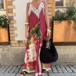 Dámské letní dlouhé šaty s výstřihem do V a vintage potiskem, bohémské, plus size - náhled 5