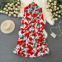 Dámské květinové maxi šaty s dlouhým rukávem, ležérní boho plážové šaty s límcem - náhled 7