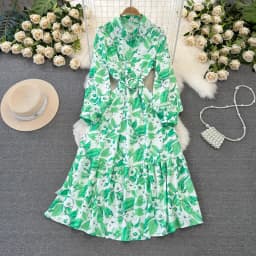 Dámské květinové maxi šaty s dlouhým rukávem, ležérní boho plážové šaty s límcem - náhled 3