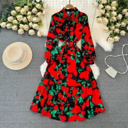 Dámské květinové maxi šaty s dlouhým rukávem, ležérní boho plážové šaty s límcem - náhled 6
