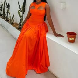 Dámské letní šaty s vysokým pasem, boho styl, maxi šaty, oranžovo-červené, s výstřihem do V, volný čas, pro párty a volný čas - náhled 2