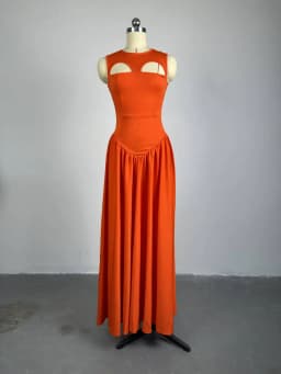 Dámské letní šaty s vysokým pasem, boho styl, maxi šaty, oranžovo-červené, s výstřihem do V, volný čas, pro párty a volný čas - náhled 6