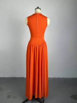 Dámské letní šaty s vysokým pasem, boho styl, maxi šaty, oranžovo-červené, s výstřihem do V, volný čas, pro párty a volný čas - náhled 7