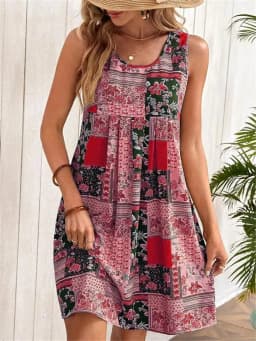 Dámské květinové minišaty bez rukávů s 3D květinovým potiskem, plus size, ležérní letní šaty v retro stylu - náhled 2