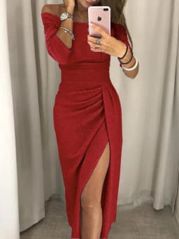 Dámské večerní šaty s odhalenými rameny, bodycon, dlouhý rukáv, velikost S-XXL - náhled 3