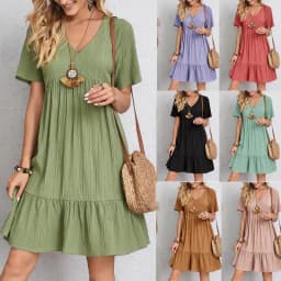 Dámské ležérní midi šaty áčkového strihu - volný střih s krátkým rukávem, letní elegantní vintage styl - náhled 2
