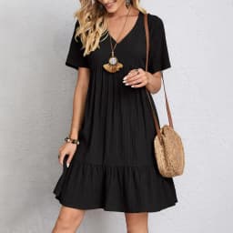 Dámské ležérní midi šaty áčkového strihu - volný střih s krátkým rukávem, letní elegantní vintage styl - náhled 6