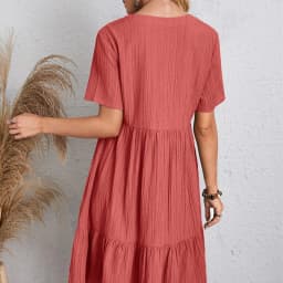 Dámské ležérní midi šaty áčkového strihu - volný střih s krátkým rukávem, letní elegantní vintage styl - náhled 3