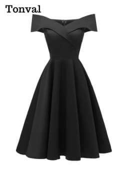 Vintage bavlněné šaty s odhalenými rameny - elegantní střih, zvonové šaty na večírek, večerní ples pro ženy - náhled 4
