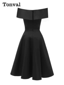 Vintage bavlněné šaty s odhalenými rameny - elegantní střih, zvonové šaty na večírek, večerní ples pro ženy - náhled 5