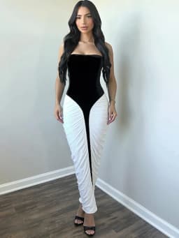 Dámské sexy šaty s odhalenými rameny, bodycon, dlouhé klubové šaty bez ramínek, s odhalenými rameny - náhled 5
