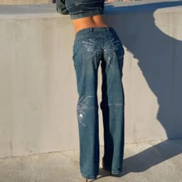 Dámské džíny s vysokým pasem a širokými nohavicemi, vintage diamantové křídlové detaily, rovné kalhoty, jaro - náhled 2