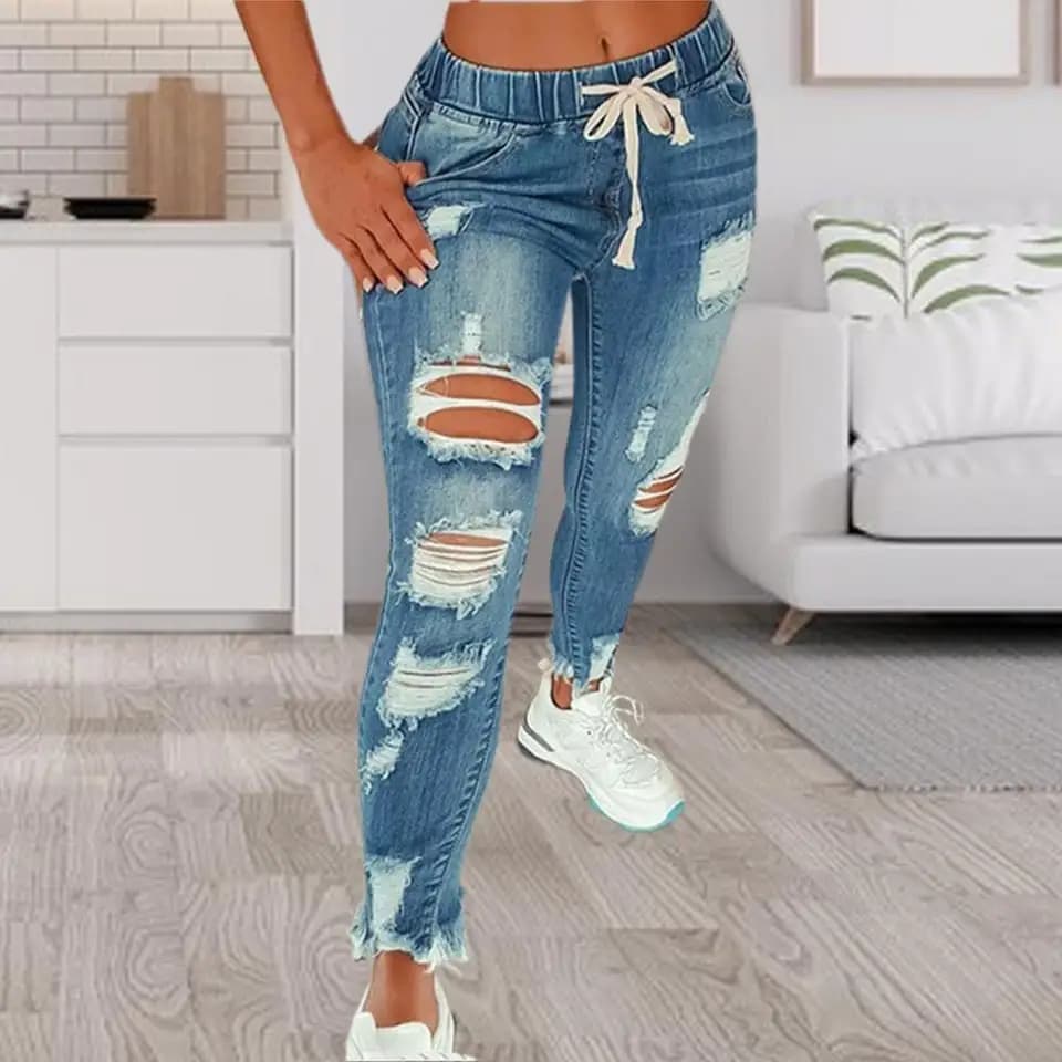 Dámské džíny slim fit s vysokým pasem - elastické úzké džínové kalhoty pro volný čas i na rande