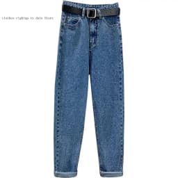 Dámské džíny s vysokým pasem a rovnými nohavicemi, vintage boyfriend denim, volný střih a páskem - náhled 5