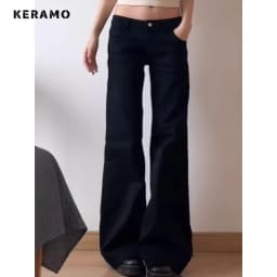 Dámské vintage džíny s vysokým pasem, černé, pytlovité, s motivem Y2K, ležérní, pouliční, retro - náhled 6
