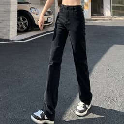 Džíny s vysokým pasem a rovnými nohavicemi - Džínové kalhoty Y2K Streetwear pro ženy, černé - náhled 3