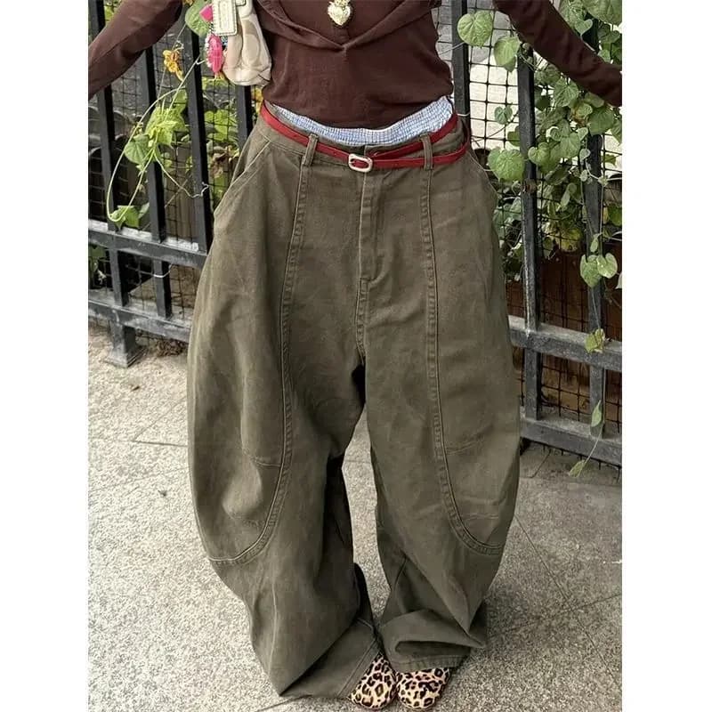 Dámské vintage džíny s širokými nohavicemi ve stylu Y2K - Retro streetwear džínové kalhoty z roku 2000