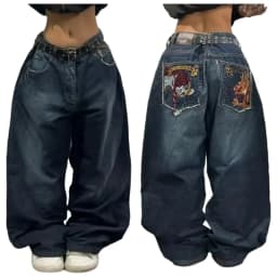 Dámské volné džíny s širokými nohavicemi, styl Y2K Street, hip hop, volný střih - náhled 2