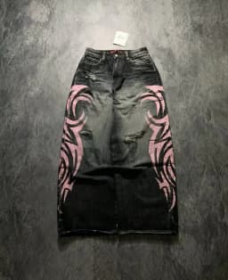 Y2K Retro Široké Leg Džíny Dámské Volné Rovné Hip Hop Street Móda Totem Tisk Džínové Kalhoty - náhled 2