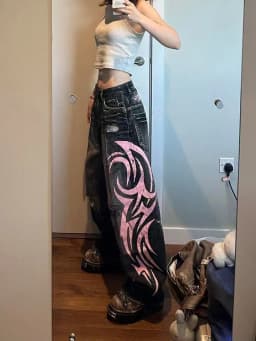 Y2K Retro Široké Leg Džíny Dámské Volné Rovné Hip Hop Street Móda Totem Tisk Džínové Kalhoty - náhled 5