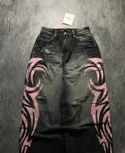 Y2K Retro Široké Leg Džíny Dámské Volné Rovné Hip Hop Street Móda Totem Tisk Džínové Kalhoty - náhled 7