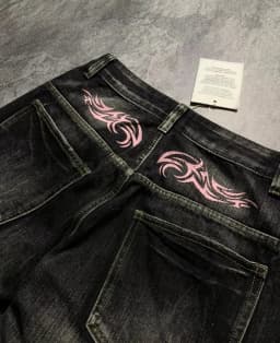 Y2K Retro Široké Leg Džíny Dámské Volné Rovné Hip Hop Street Móda Totem Tisk Džínové Kalhoty - náhled 4