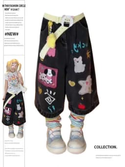 Dámské džínové kraťasy s vysokým pasem a pytlovitým vzorem ve stylu Y2K, vintage streetwear, grunge styl - náhled 2