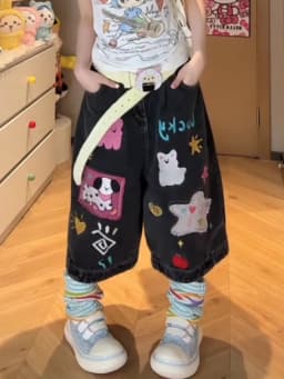 Dámské džínové kraťasy s vysokým pasem a pytlovitým vzorem ve stylu Y2K, vintage streetwear, grunge styl - náhled 3