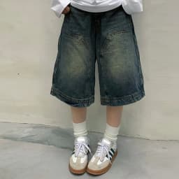 Vintage Y2K Baggy džínové kraťasy unisex široké nohavice seprané džíny ležérní nadměrné džíny - náhled 3