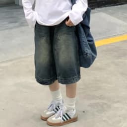 Vintage Y2K Baggy džínové kraťasy unisex široké nohavice seprané džíny ležérní nadměrné džíny - náhled 4