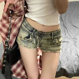 Dámské punkové džínové kraťasy s nízkým pasem - elastické mini kalhoty v letním stylu do nočního klubu - náhled 3