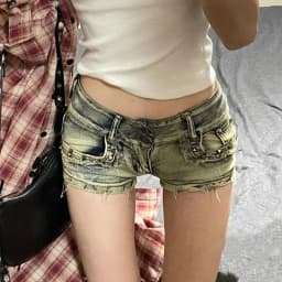 Dámské punkové džínové kraťasy s nízkým pasem - elastické mini kalhoty v letním stylu do nočního klubu - náhled 5