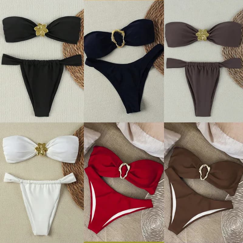 Dámské plavky s push-up vzorem, bandeau, plavky, push-up, tanga, dvoudílné plavky