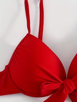 Dámské plavky s push-up kosticemi a dvoudílným topem, uzlovým výstřihem a plavky - náhled 3